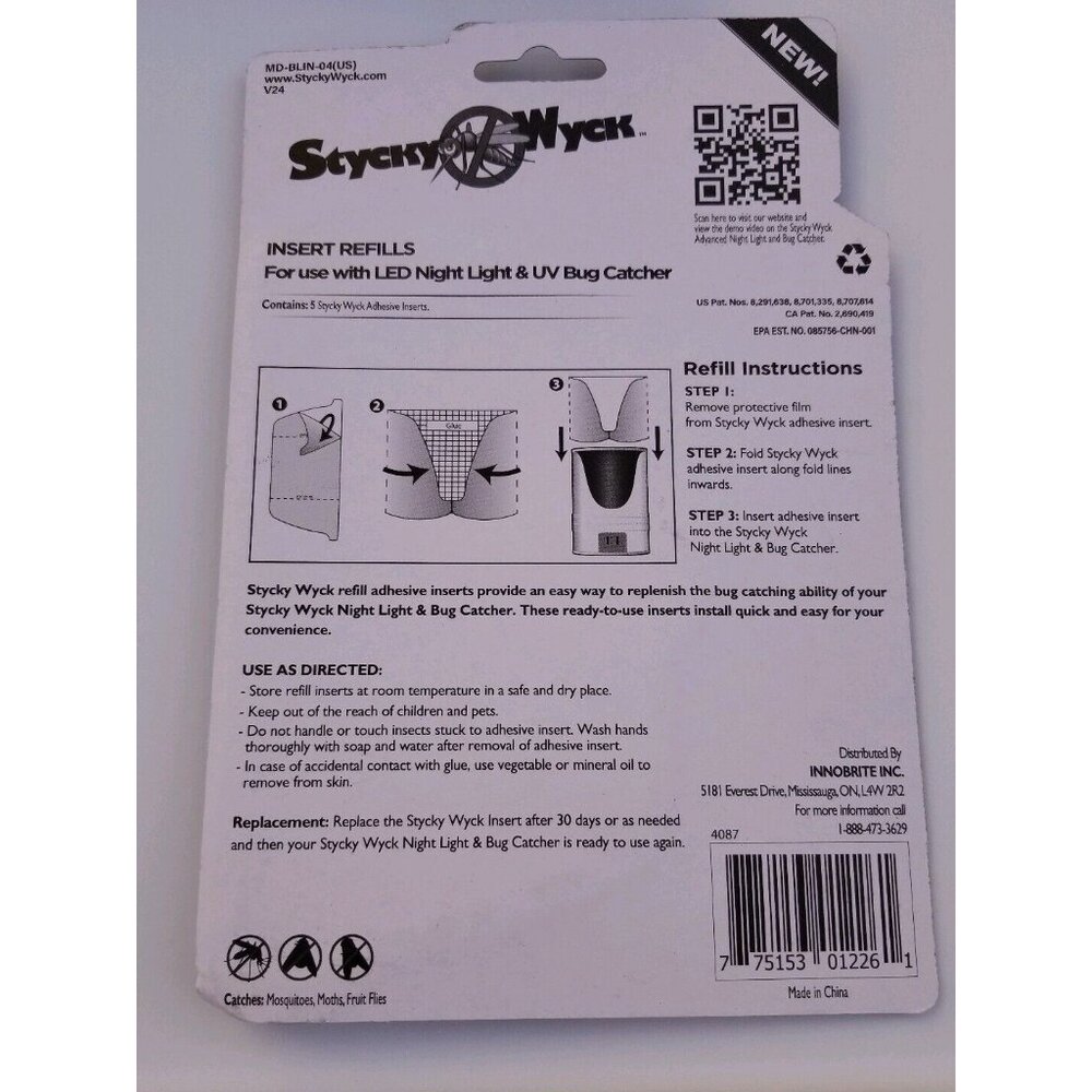 2 Stycky Wyck LED Night Light/UV Bug Catcher Mosquito/Moths/Flies + 2 Refills - Picture 6 of 7